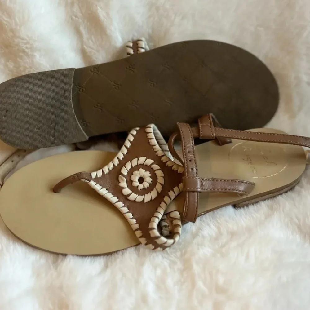 Jack Rogers Maci Brown Leather Whipstitch Buckle Strap Sandals Size 6 - Picture 5 of 8